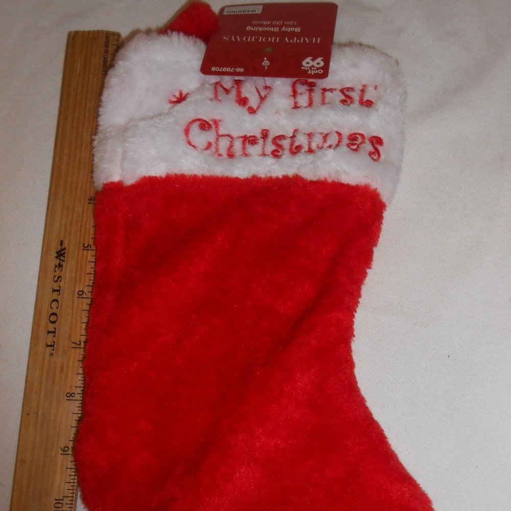 NEW My First Christmas Baby Hanging Stocking 12 inches faux fur hand stitched 👶
